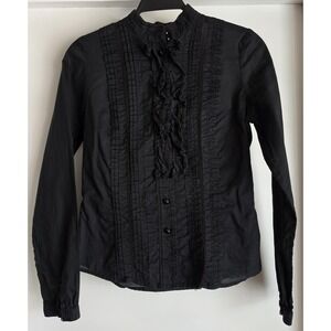 Alice Temperley Target Blouse S Black Cotton Long Sleeve Top Shirt Victorian